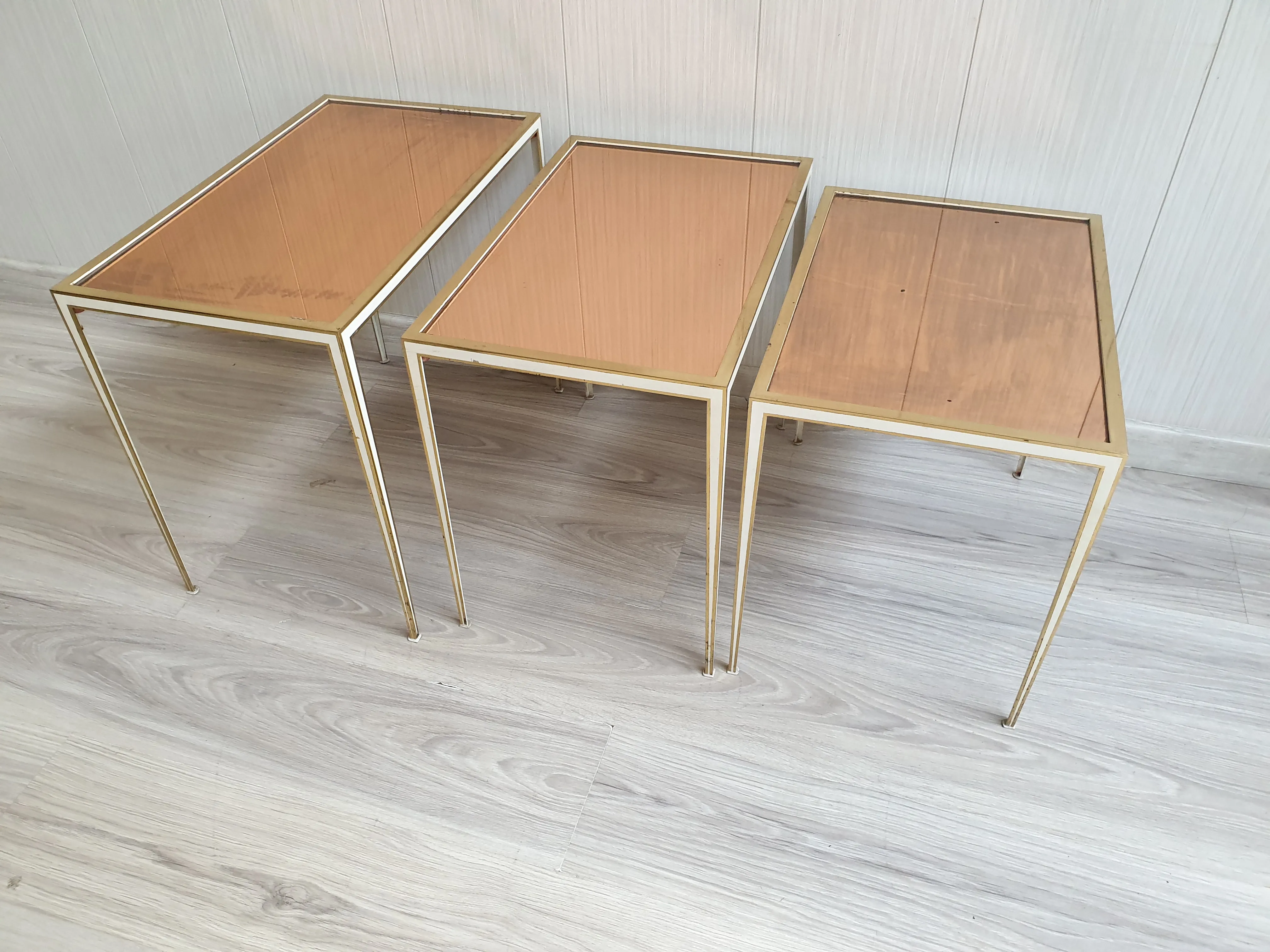 stoliki mosiężne, złote, VEREINIGTE WERKSTATTEN, vintage, lata 60.