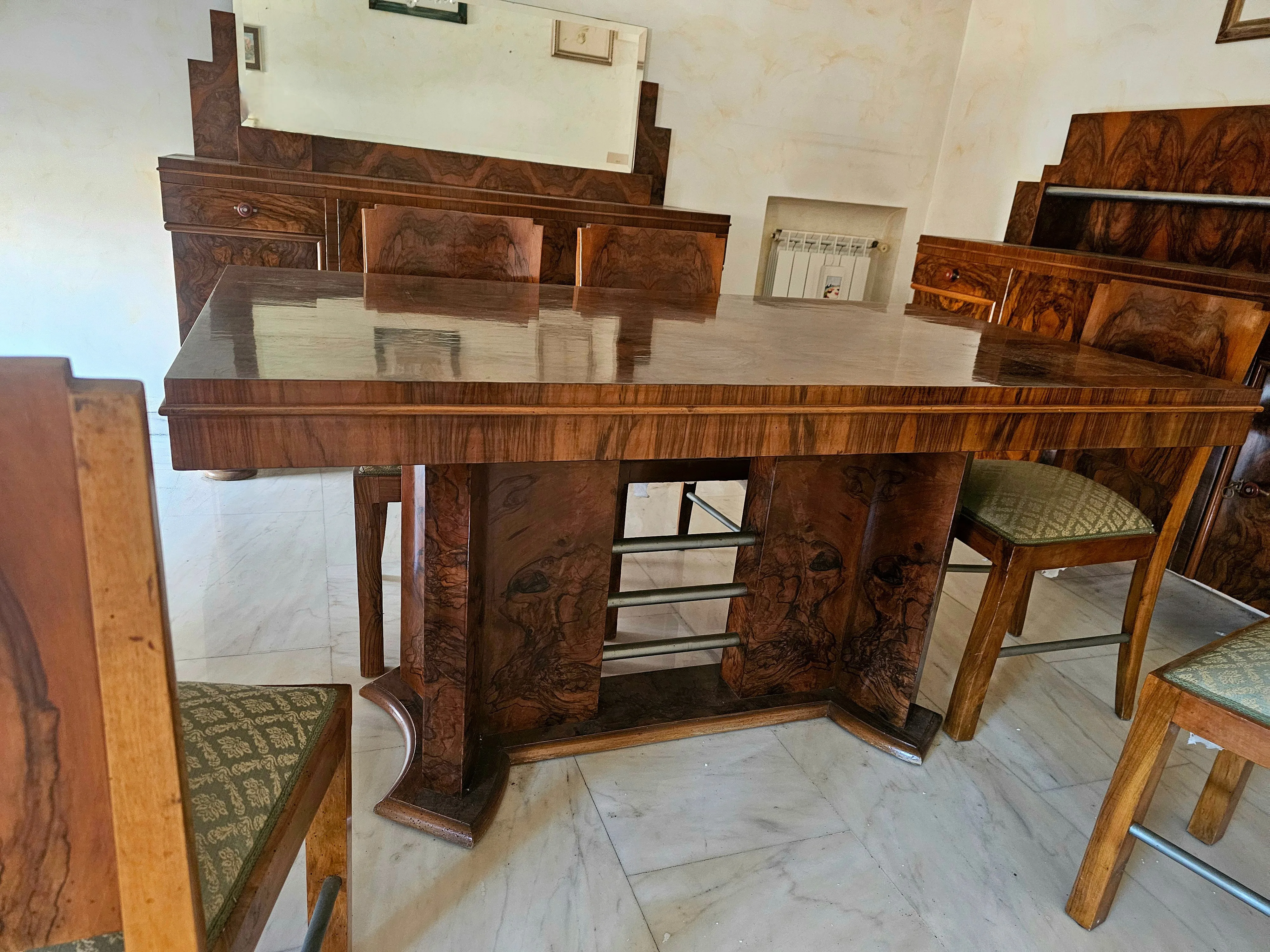 RZADKOŚĆ Ekskluzywny komplet Art Deco, oryginał, kasztan, chrom
