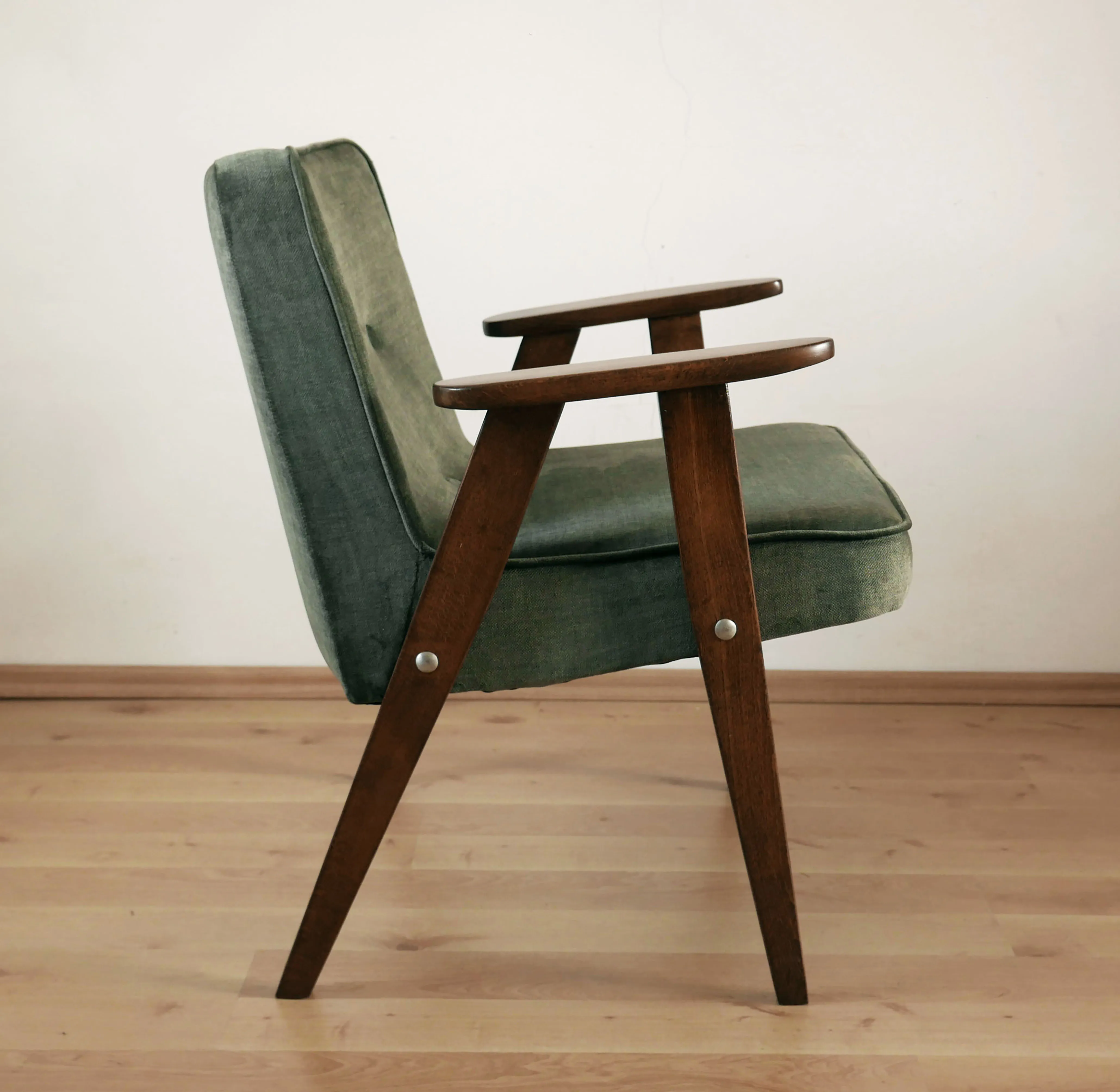 Fotel 366, Chierowski, lata 60., PRL. Zielony velur