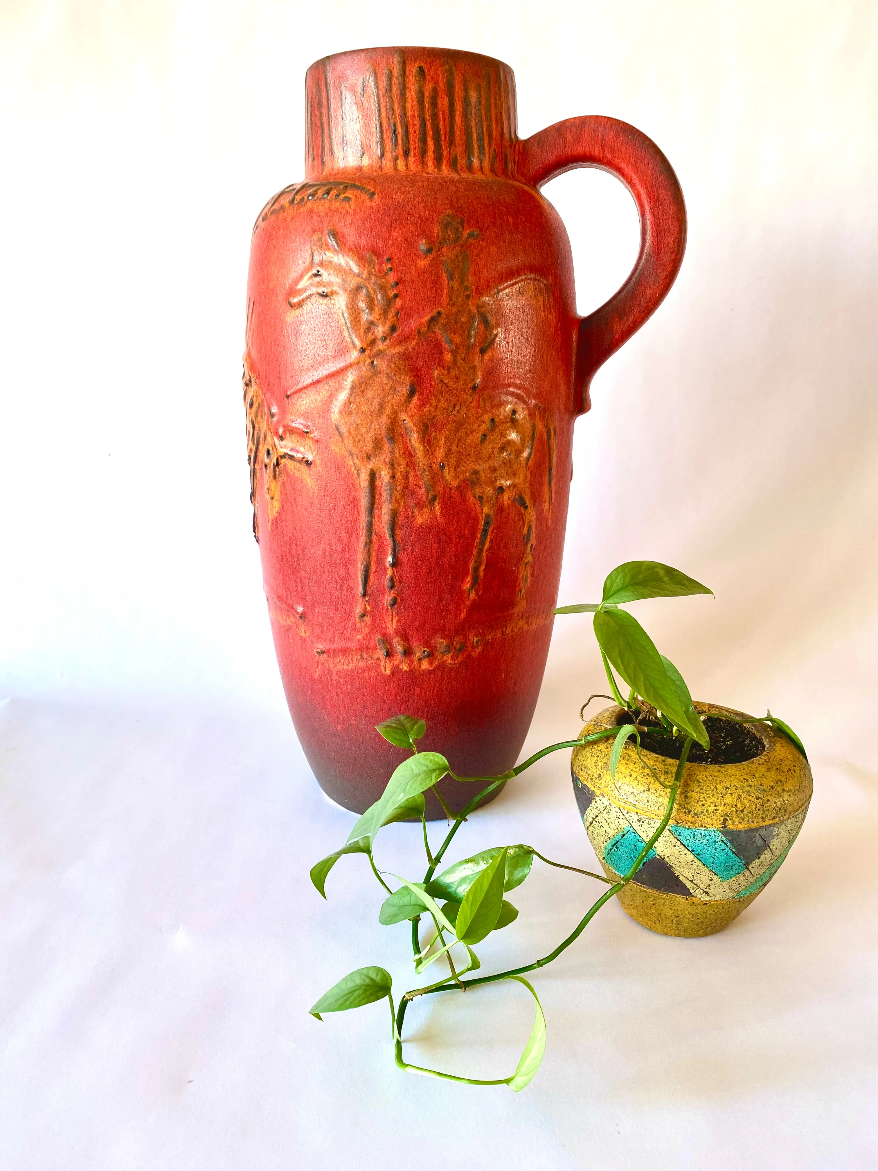 Ogromny wazon Scheurich fat lava z kowbojskim motywem