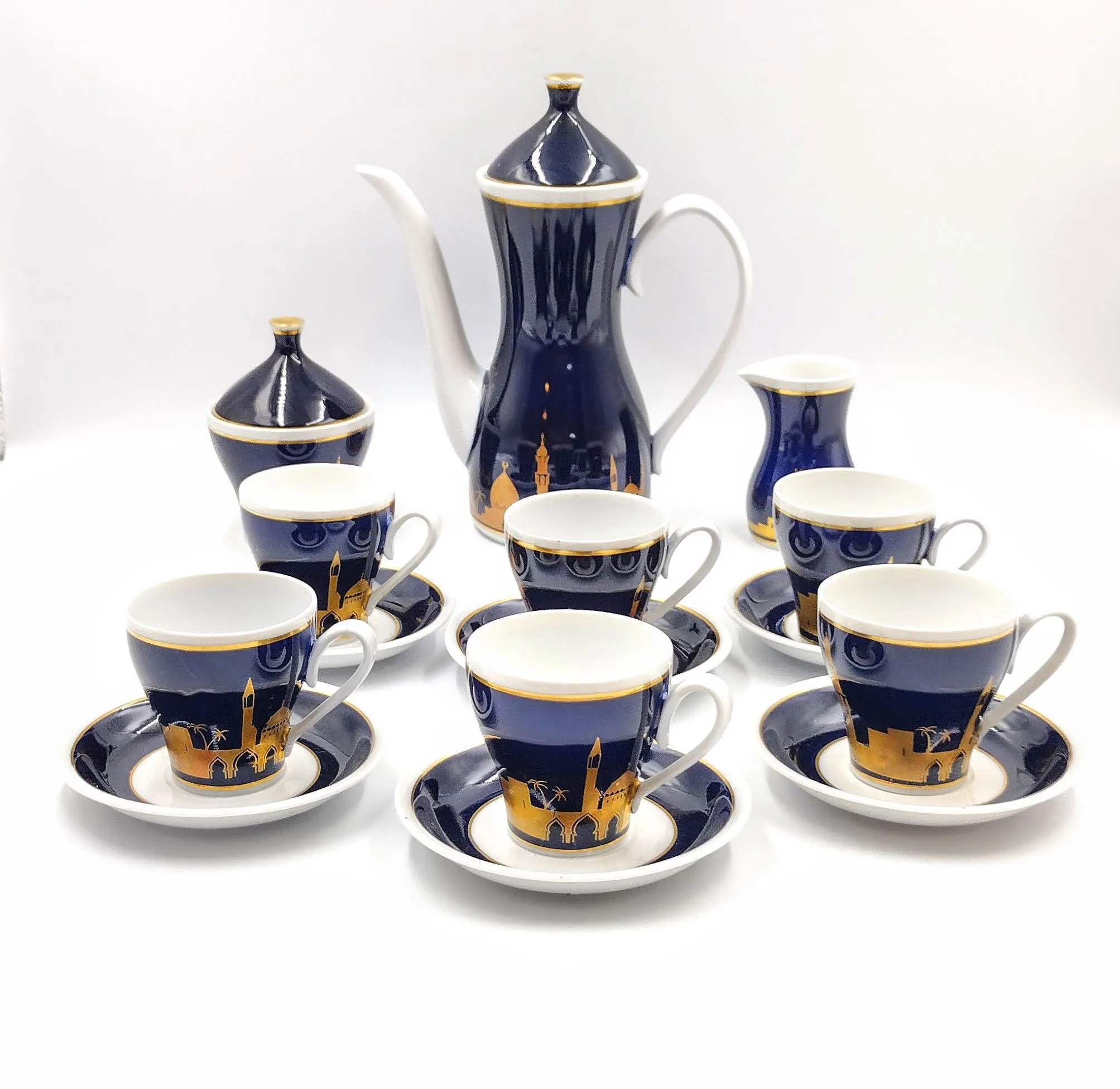 Serwis mokki Reichenbach Kobalt kobaltowo złoty arabski wzór porcelana