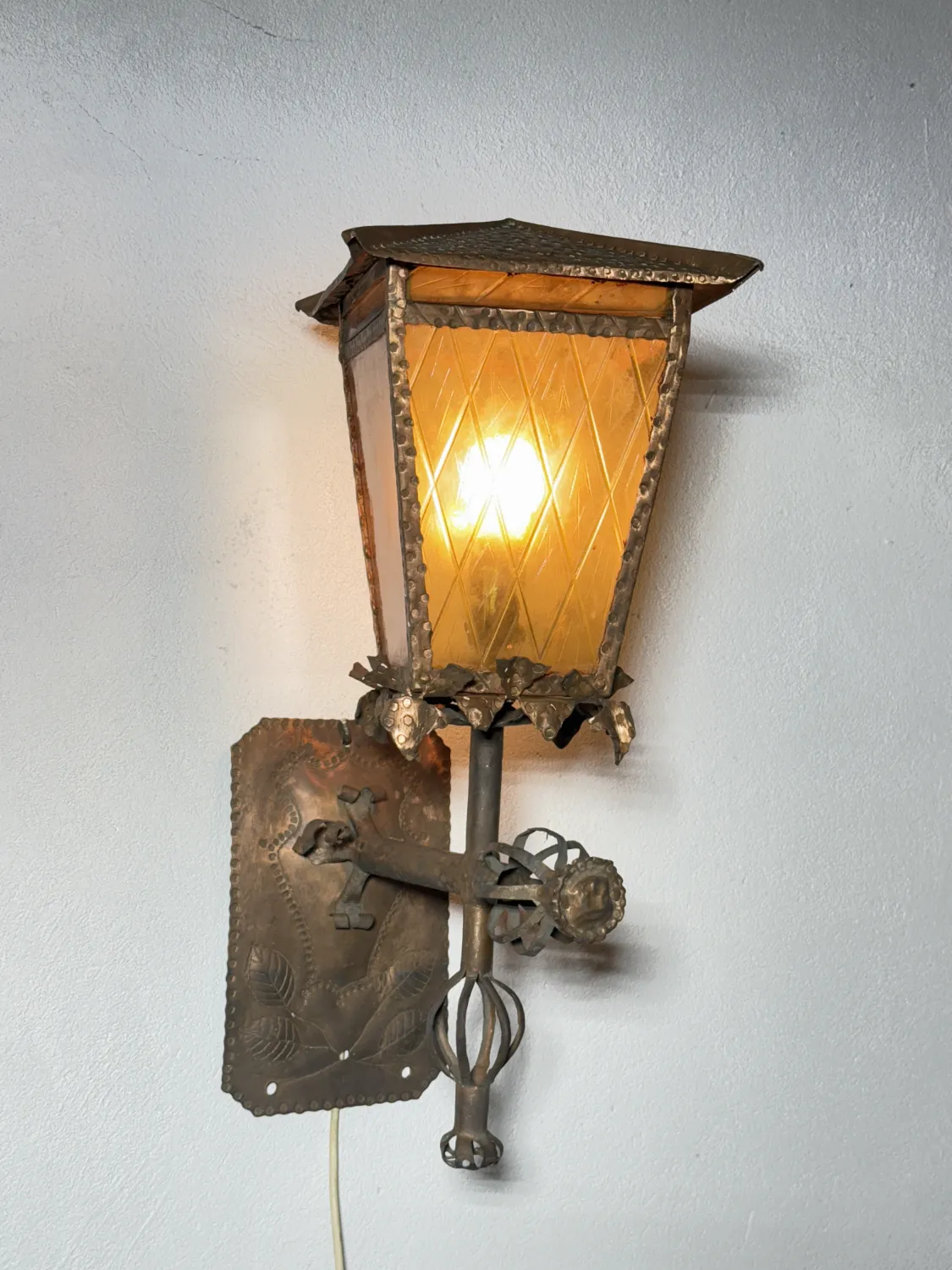 Zdobiona Miedziana Latarnia, Ręcznie robiona, Niemcy, Lata 70.