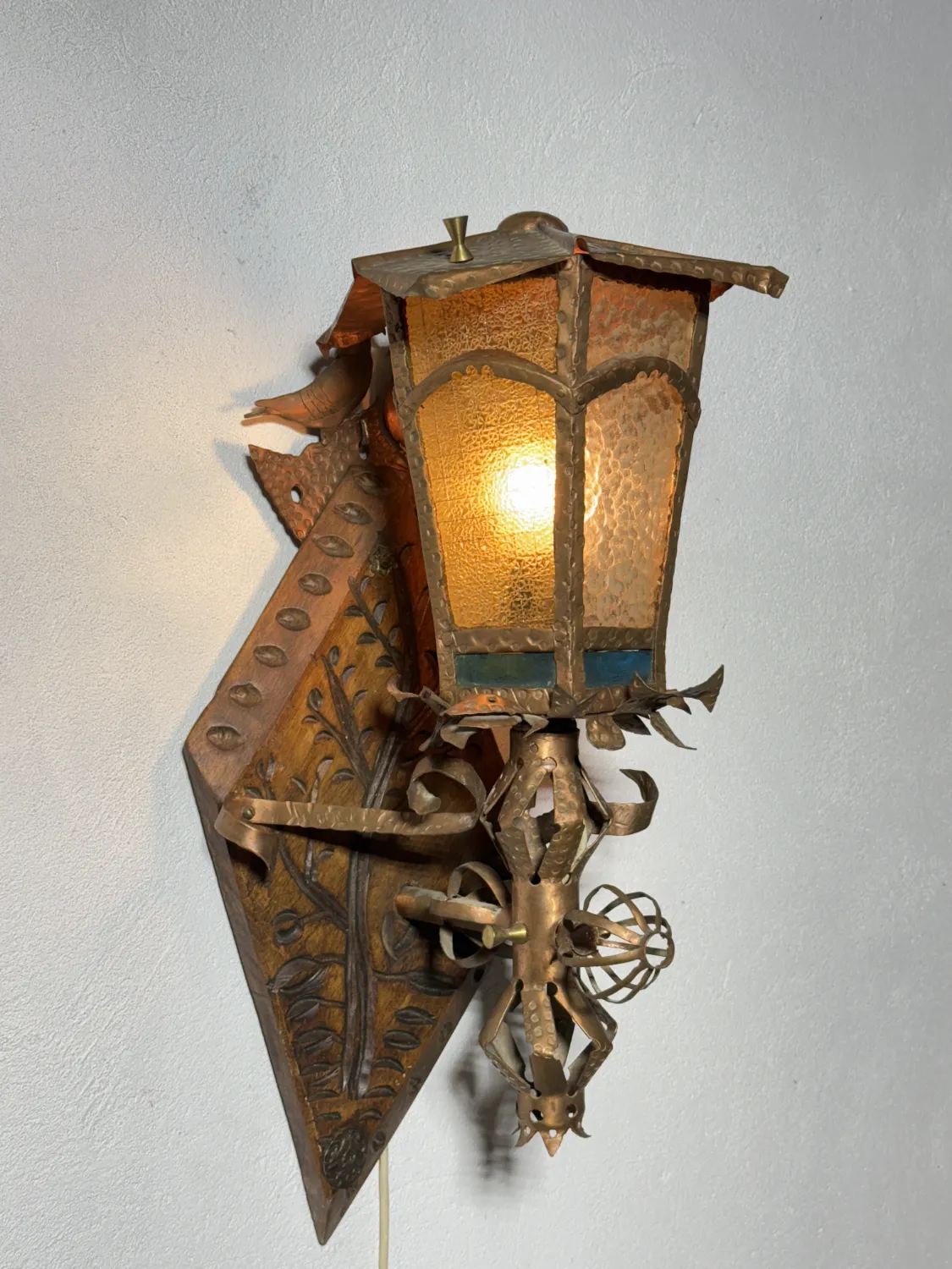 Zdobiona Miedziana Latarnia, Ręcznie robiona, Niemcy, Lata 70.